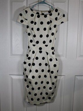 Closet London White and Black Polka-Dot Cap Sleeve Sheath Dress with Pockets